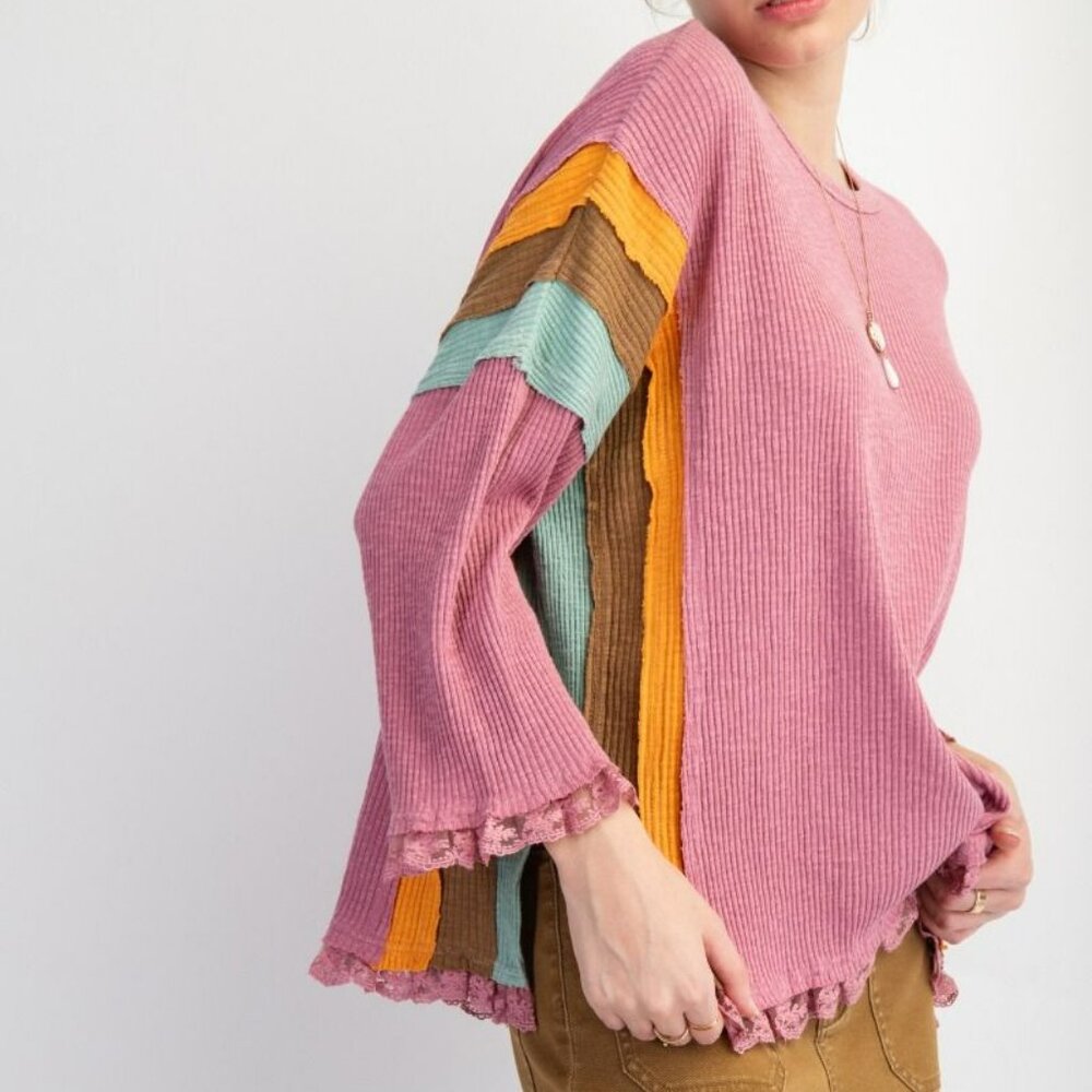 Nwt Easel Color Block Rib Knit Top With Lace Bott… - image 3